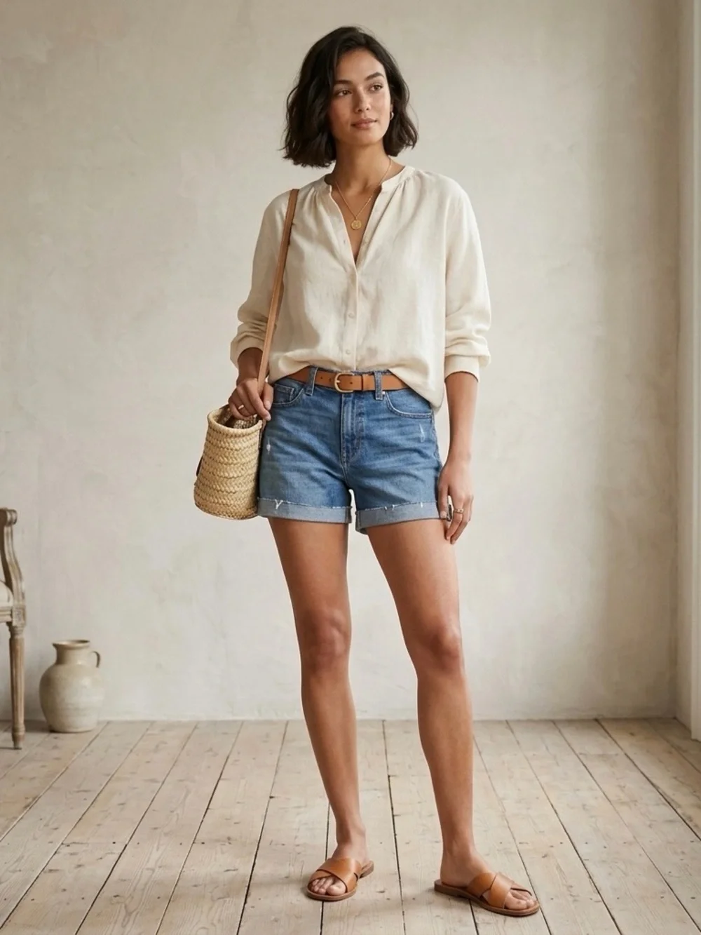 J.Crew 5" High-Rise Light Wash Rolled Cuff Distressed Denim Shorts - Picture 10 of 10